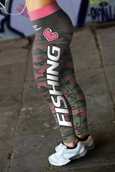 Love Fishing Pink Camo Leggings