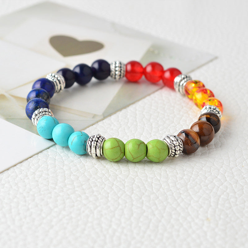 7 Chakra bracelet large power natural bracelets with the seven chakras, ,  onyx, and reiki energy in