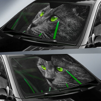 Green eyed black cat Auto Sun Shade